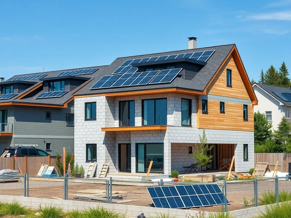 A modern eco-friendly residential construction site in a coa