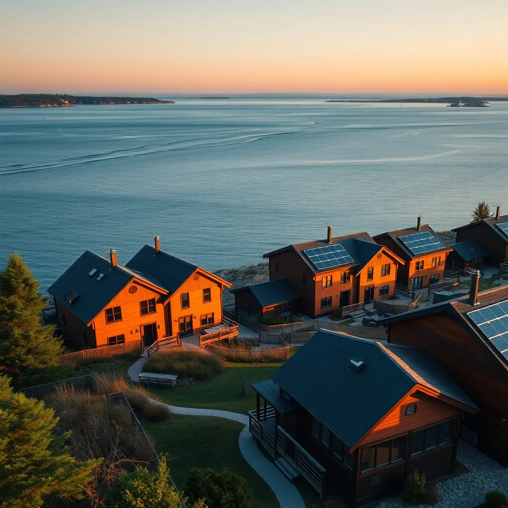A wide cinematic shot of Halifax coastline with modern susta