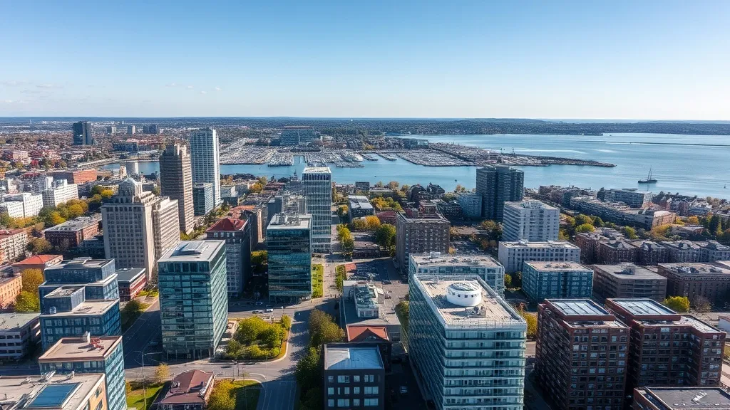 A wide aerial view of Halifax Nova Scotia cityscape with the