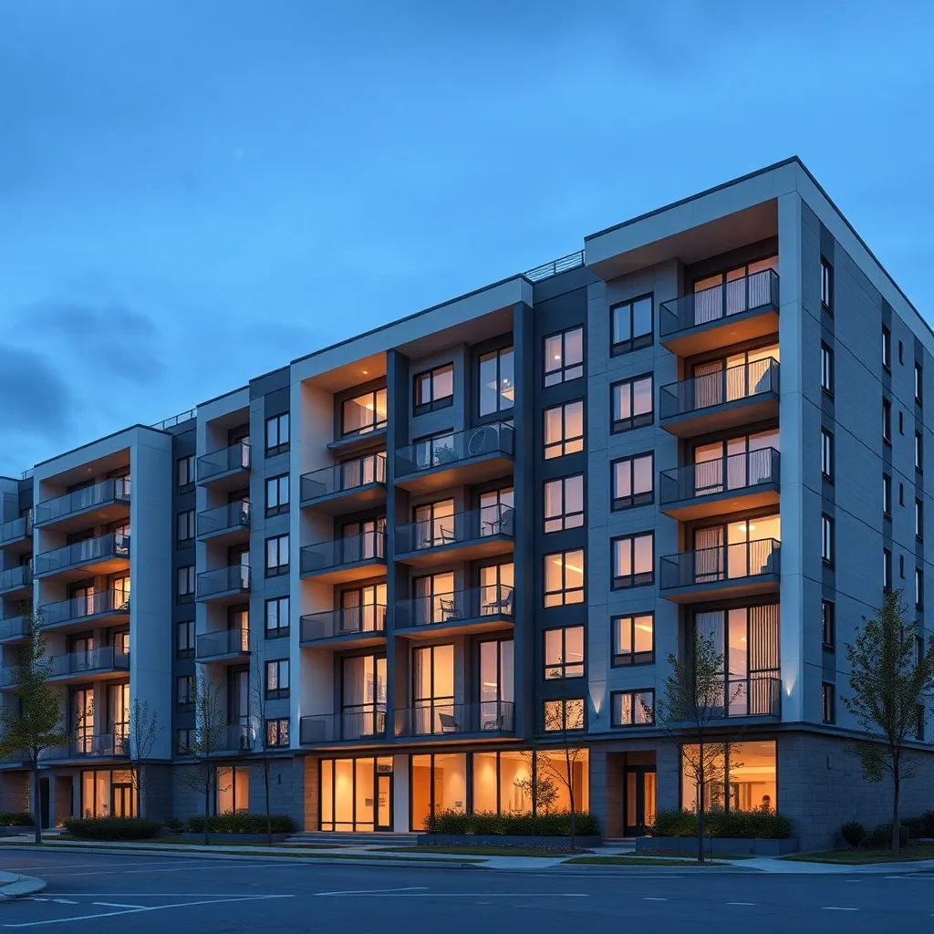 A clean, professional architectural photo of a modern multi-